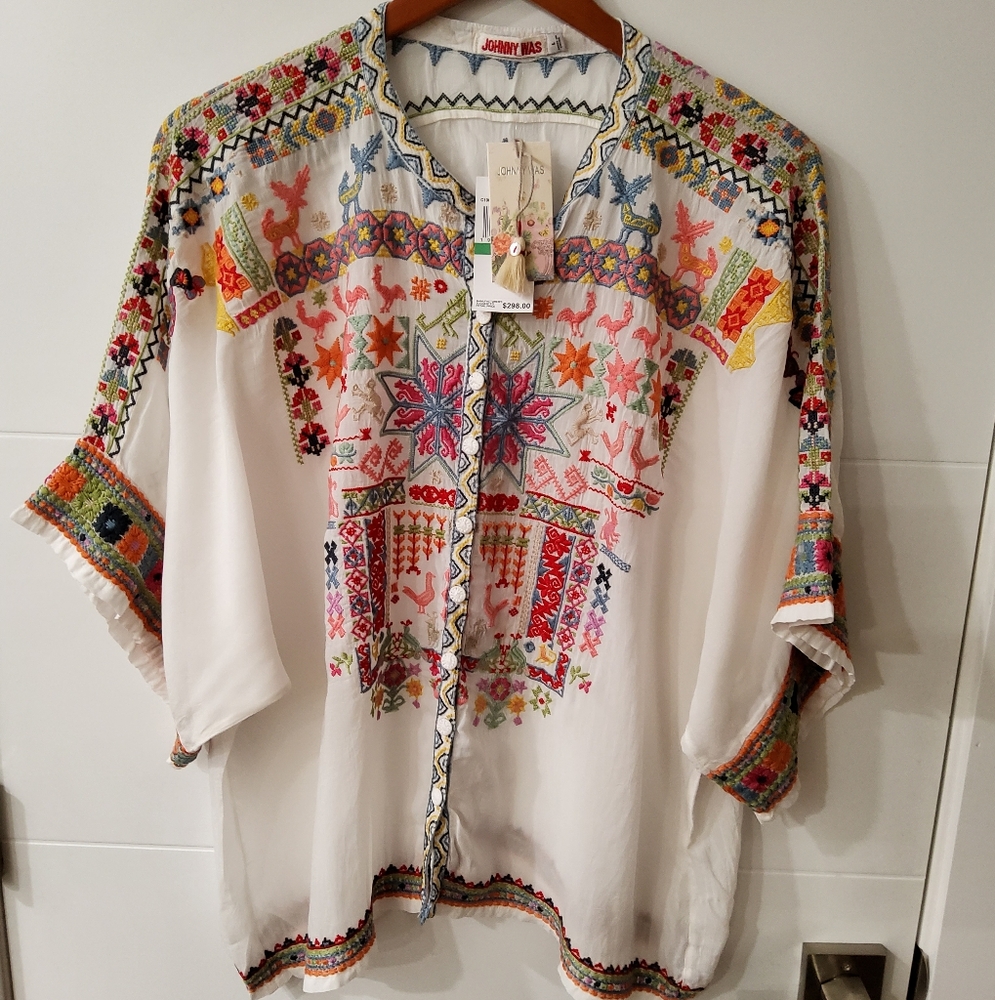 Johnny Was Xylia Embroidered Button Front Blouse Size L - Picture 4 of 11